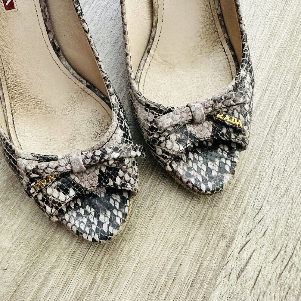 Prada Python Open Toe Cork Wedges - image 4